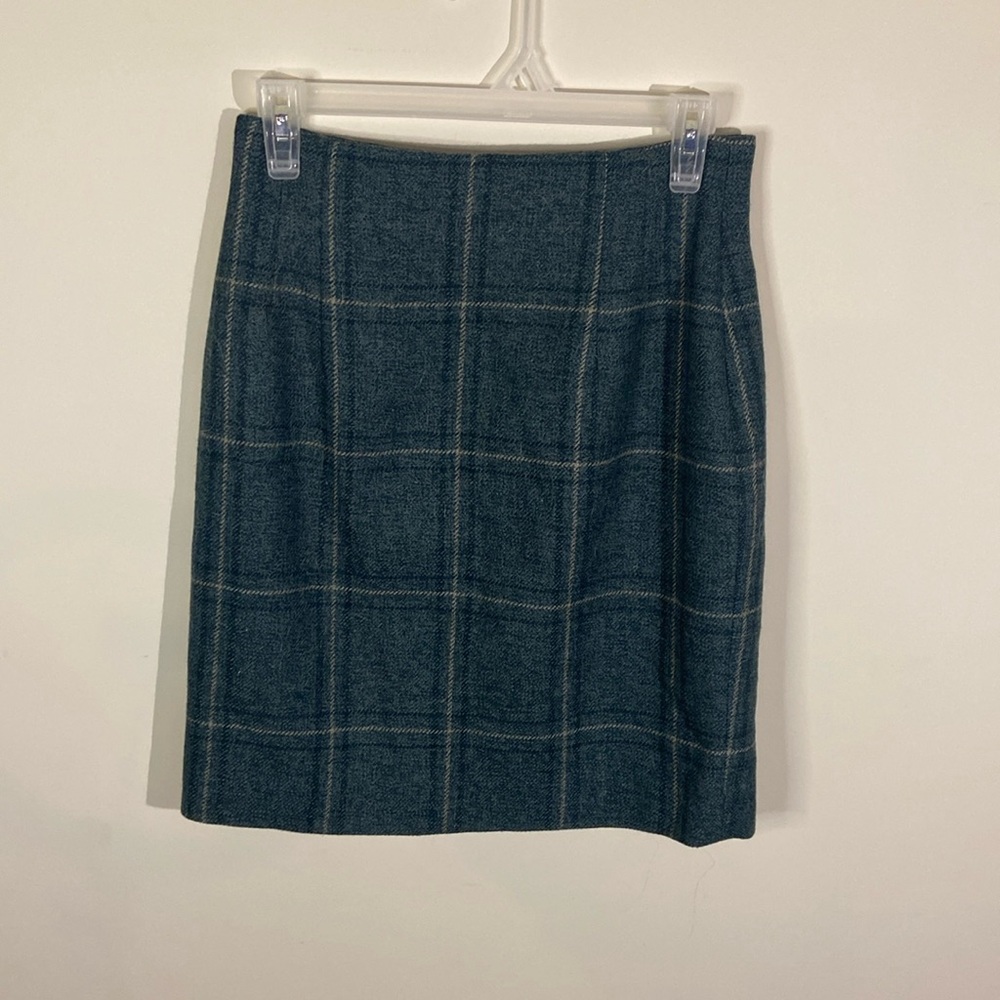 Vintage Jones New York 100% Pure Wool Green Plaid Midi Skirt Size 8P